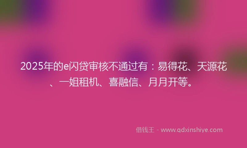 2025年的e闪贷审核不通过有：易得花、天源花、一姐租机、喜融信、月月开等。