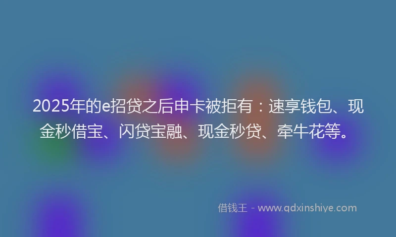 2025年的e招贷之后申卡被拒有：速享钱包、现金秒借宝、闪贷宝融、现金秒贷、牵牛花等。