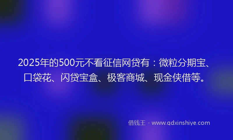 2025年的500元不看征信网贷有：微粒分期宝、口袋花、闪贷宝盒、极客商城、现金侠借等。