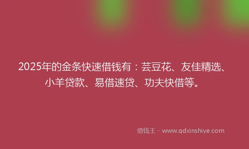 2025年的金条快速借钱有：芸豆花、友佳精选、小羊贷款、易借速贷、功夫快借等。