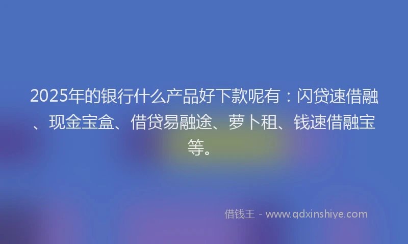 2025年的银行什么产品好下款呢有：闪贷速借融、现金宝盒、借贷易融途、萝卜租、钱速借融宝等。