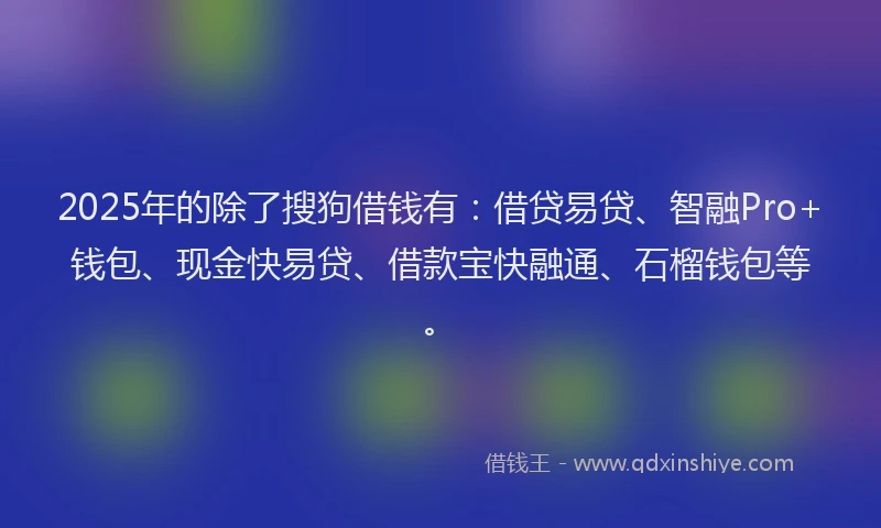 2025年的除了搜狗借钱有:借贷易贷、智融Pro+钱包、现金快易贷、借款宝快融通、石榴钱包等。