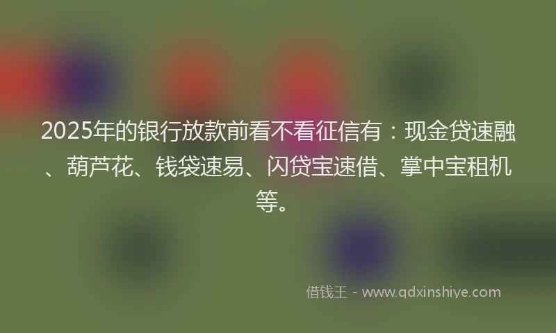 2025年的银行放款前看不看征信有：现金贷速融、葫芦花、钱袋速易、闪贷宝速借、掌中宝租机等。