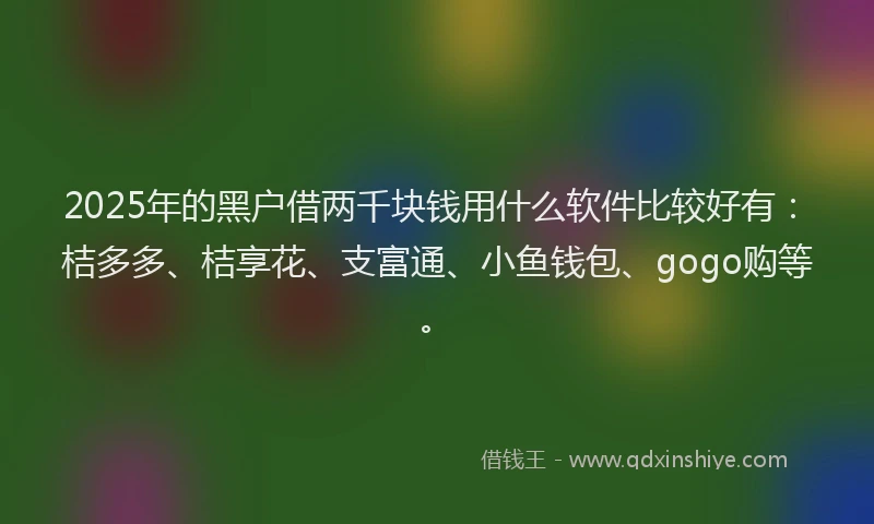 2025年的黑户借两千块钱用什么软件比较好有：桔多多、桔享花、支富通、小鱼钱包、gogo购等。