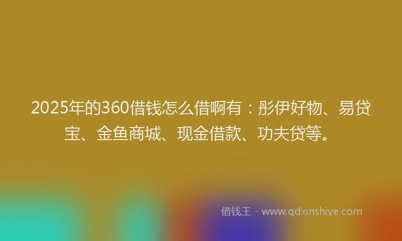 2025年的360借钱怎么借啊有：彤伊好物、易贷宝、金鱼商城、现金借款、功夫贷等。