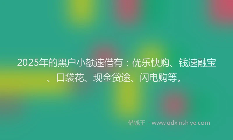 2025年的黑户小额速借有:优乐快购、钱速融宝、口袋花、现金贷途、闪电购等。