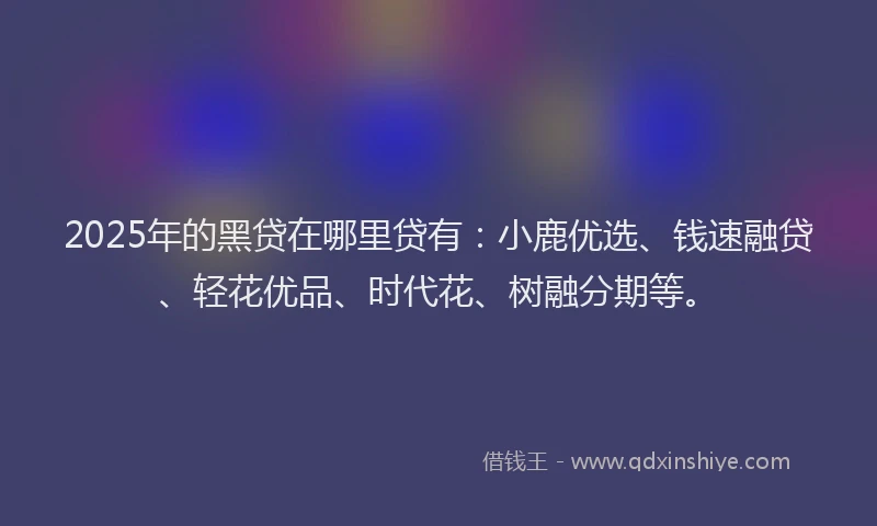 2025年的黑贷在哪里贷有：小鹿优选、钱速融贷、轻花优品、时代花、树融分期等。