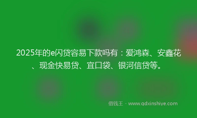 2025年的e闪贷容易下款吗有：爱鸿森、安鑫花、现金快易贷、宜口袋、银河信贷等。