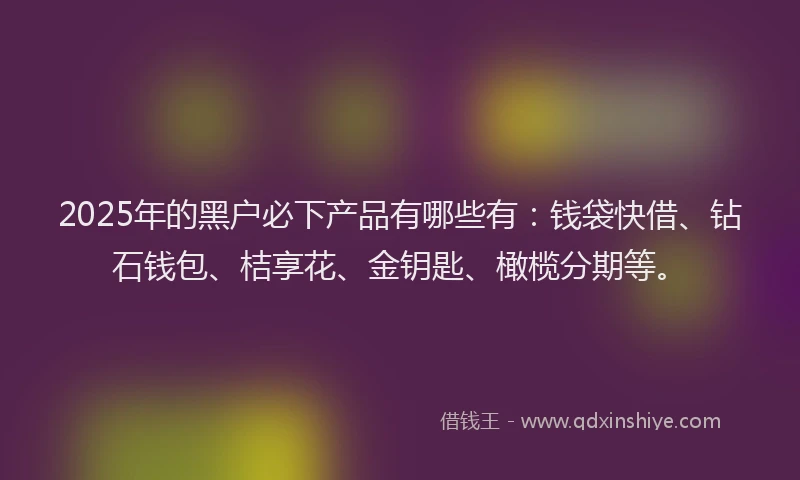 2025年的黑户必下产品有哪些有:钱袋快借、钻石钱包、桔享花、金钥匙、橄榄分期等。