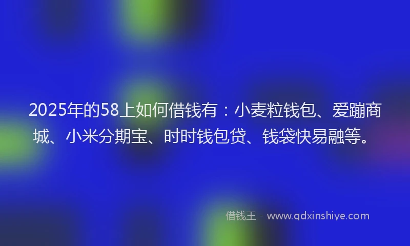 2025年的58上如何借钱有：小麦粒钱包、爱蹦商城、小米分期宝、时时钱包贷、钱袋快易融等。