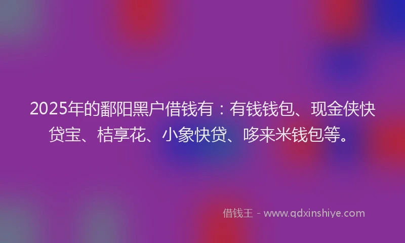 2025年的鄱阳黑户借钱有：有钱钱包、现金侠快贷宝、桔享花、小象快贷、哆来米钱包等。