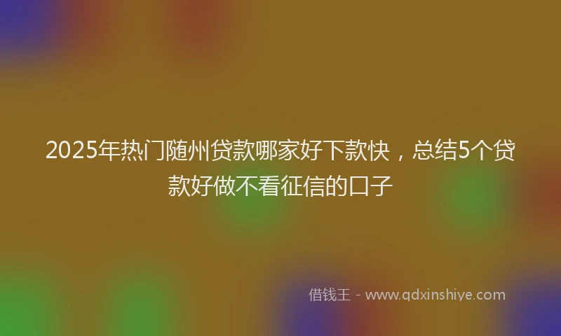 2025年热门随州贷款哪家好下款快，总结5个贷款好做不看征信的口子