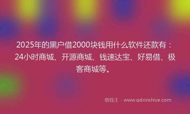 2025年的黑户借2000块钱用什么软件还款有：24小时商城、开源商城、钱速达宝、好易借、极客商城等。