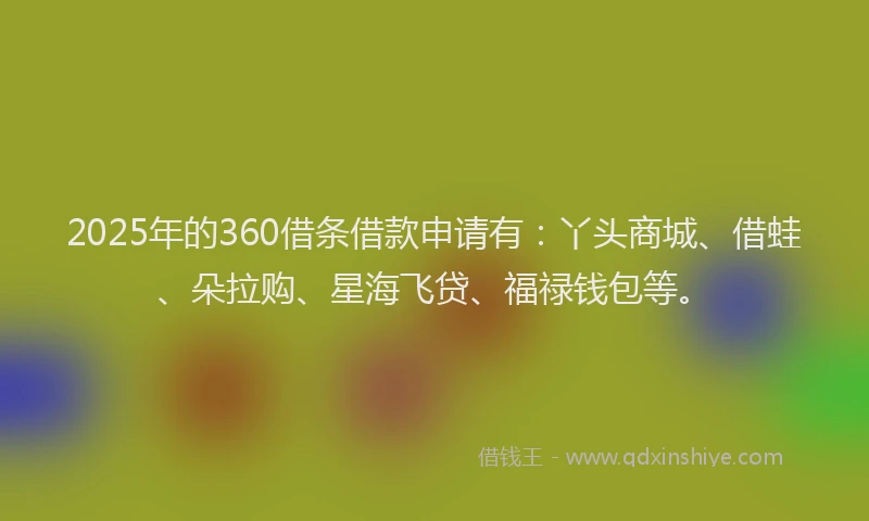 2025年的360借条借款申请有：丫头商城、借蛙、朵拉购、星海飞贷、福禄钱包等。