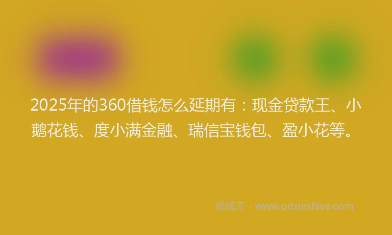 2025年的360借钱怎么延期有：现金贷款王、小鹅花钱、度小满金融、瑞信宝钱包、盈小花等。