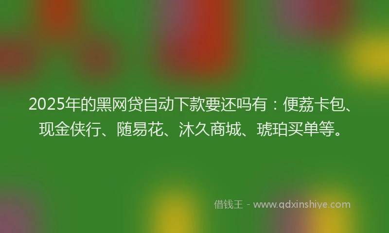 2025年的黑网贷自动下款要还吗有：便荔卡包、现金侠行、随易花、沐久商城、琥珀买单等。