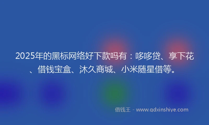 2025年的黑标网络好下款吗有：哆哆贷、享下花、借钱宝盒、沐久商城、小米随星借等。