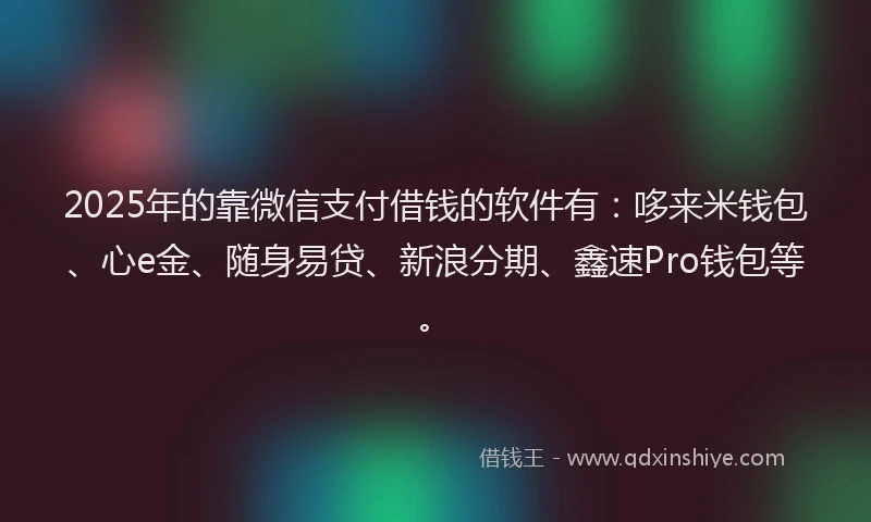 2025年的靠微信支付借钱的软件有：哆来米钱包、心e金、随身易贷、新浪分期、鑫速Pro钱包等。