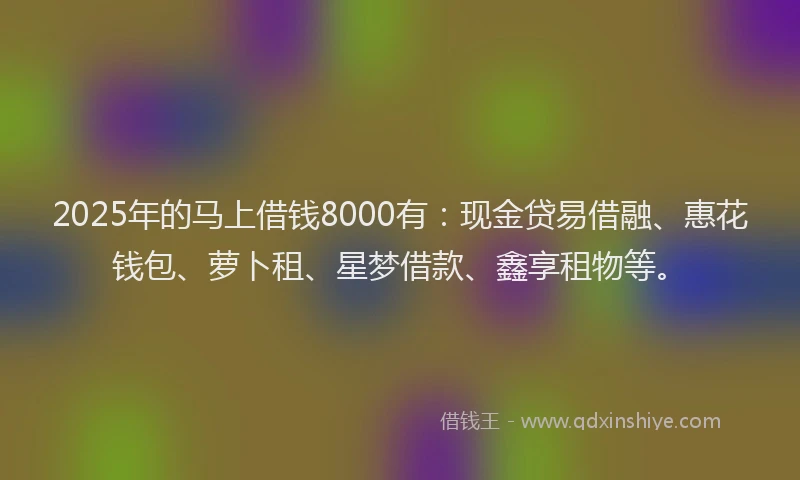 2025年的马上借钱8000有：现金贷易借融、惠花钱包、萝卜租、星梦借款、鑫享租物等。