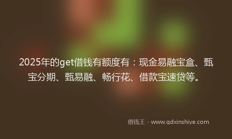 2025年的get借钱有额度有：现金易融宝盒、甄宝分期、甄易融、畅行花、借款宝速贷等。