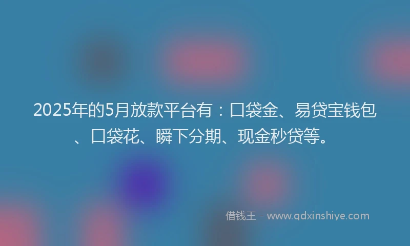 2025年的5月放款平台有：口袋金、易贷宝钱包、口袋花、瞬下分期、现金秒贷等。