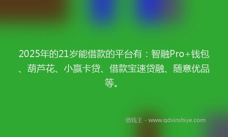 2025年的21岁能借款的平台有：智融Pro+钱包、葫芦花、小赢卡贷、借款宝速贷融、随意优品等。