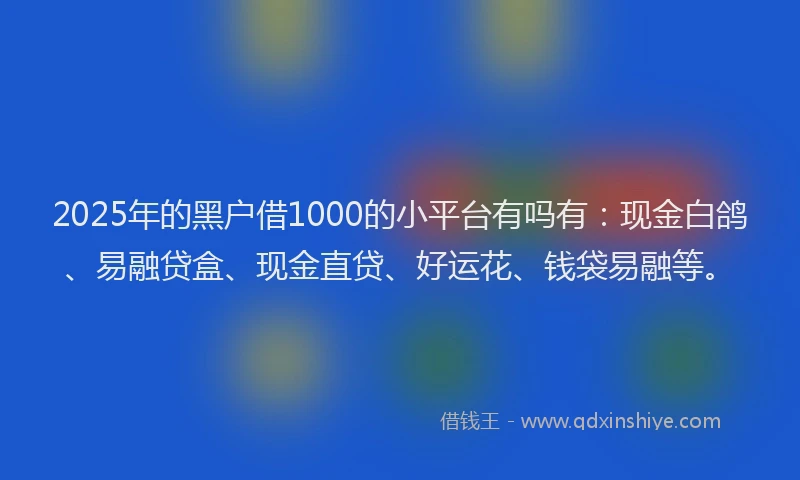 2025年的黑户借1000的小平台有吗有:现金白鸽、易融贷盒、现金直贷、好运花、钱袋易融等。