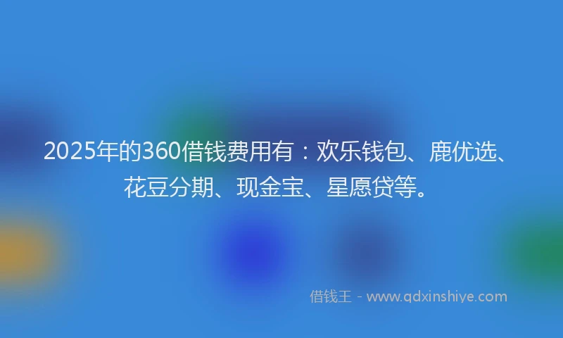 2025年的360借钱费用有：欢乐钱包、鹿优选、花豆分期、现金宝、星愿贷等。
