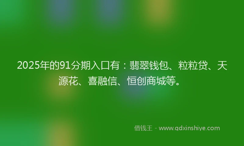 2025年的91分期入口有：翡翠钱包、粒粒贷、天源花、喜融信、恒创商城等。