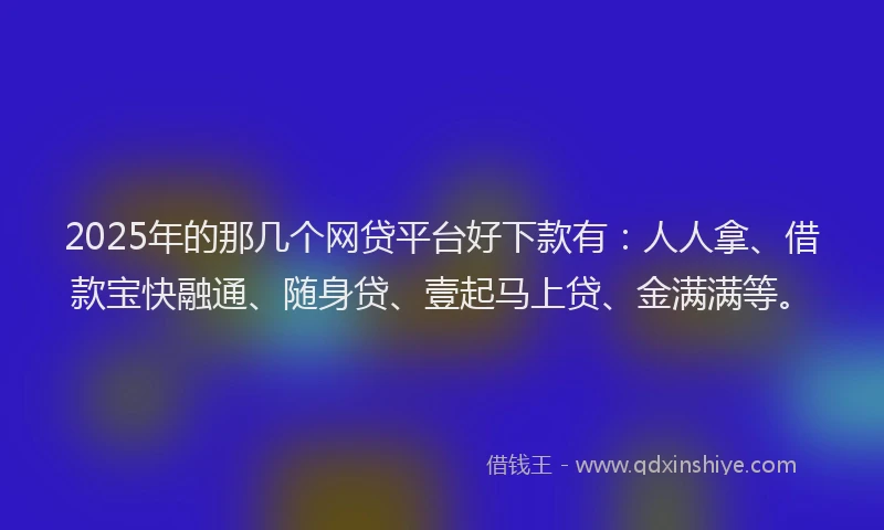 2025年的那几个网贷平台好下款有：人人拿、借款宝快融通、随身贷、壹起马上贷、金满满等。