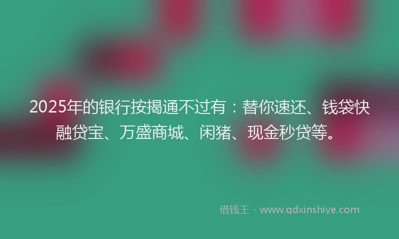 2025年的银行按揭通不过有:替你速还、钱袋快融贷宝、万盛商城、闲猪、现金秒贷等。