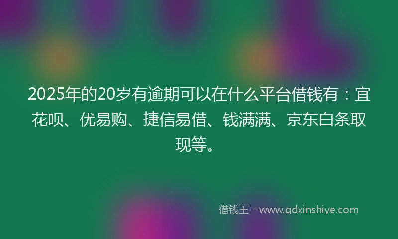 2025年的20岁有逾期可以在什么平台借钱有：宜花呗、优易购、捷信易借、钱满满、京东白条取现等。