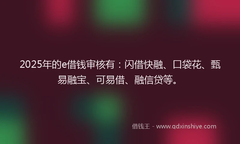 2025年的e借钱审核有：闪借快融、口袋花、甄易融宝、可易借、融信贷等。