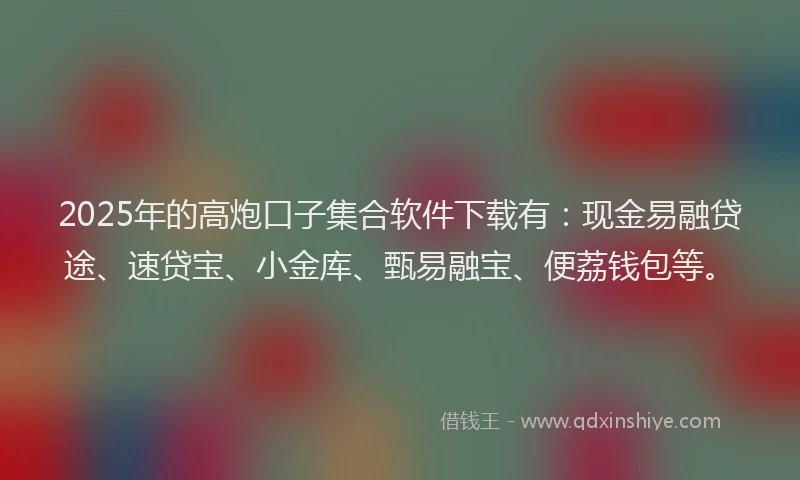 2025年的高炮口子集合软件下载有:现金易融贷途、速贷宝、小金库、甄易融宝、便荔钱包等。