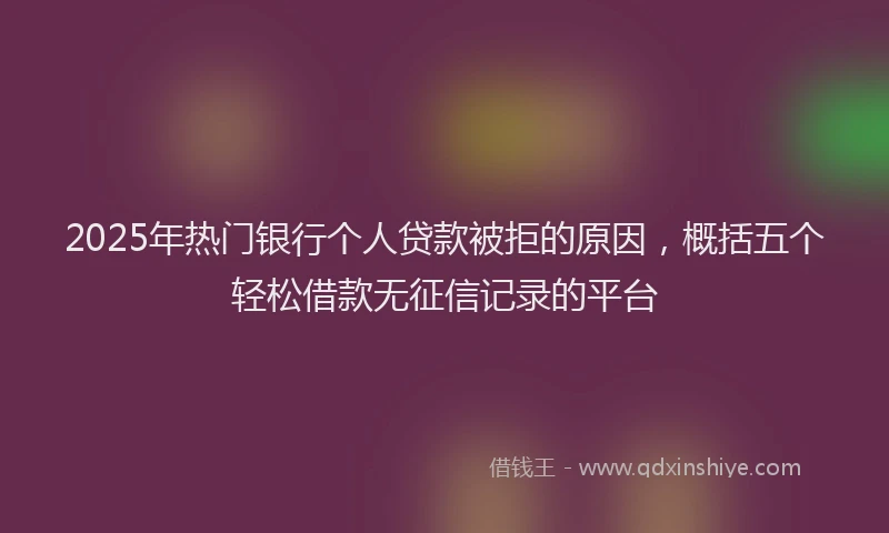 2025年热门银行个人贷款被拒的原因，概括五个轻松借款无征信记录的平台