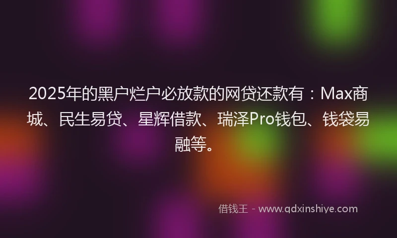 2025年的黑户烂户必放款的网贷还款有：Max商城、民生易贷、星辉借款、瑞泽Pro钱包、钱袋易融等。