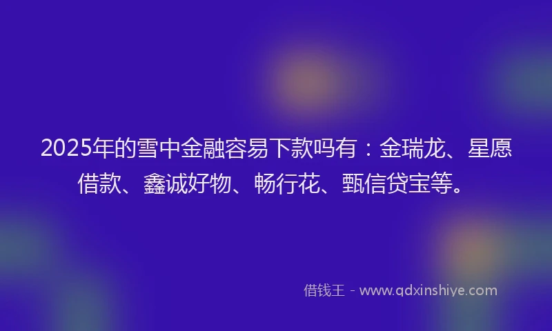 2025年的雪中金融容易下款吗有：金瑞龙、星愿借款、鑫诚好物、畅行花、甄信贷宝等。