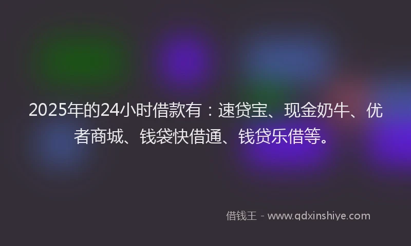 2025年的24小时借款有：速贷宝、现金奶牛、优者商城、钱袋快借通、钱贷乐借等。