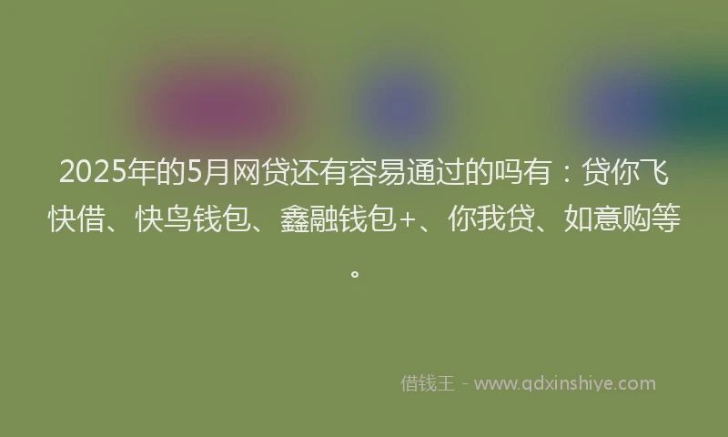 2025年的5月网贷还有容易通过的吗有：贷你飞快借、快鸟钱包、鑫融钱包+、你我贷、如意购等。