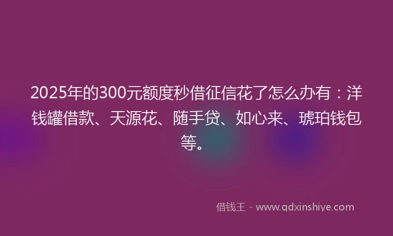 2025年的300元额度秒借征信花了怎么办有：洋钱罐借款、天源花、随手贷、如心来、琥珀钱包等。