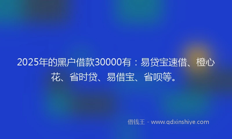 2025年的黑户借款30000有：易贷宝速借、橙心花、省时贷、易借宝、省呗等。