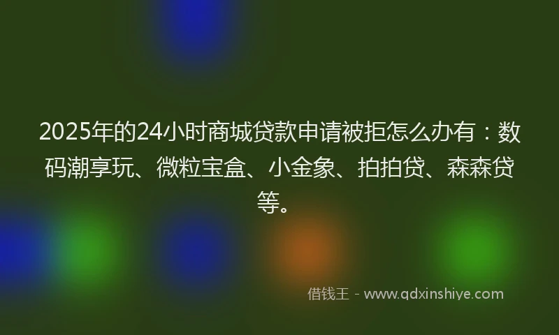 2025年的24小时商城贷款申请被拒怎么办有：数码潮享玩、微粒宝盒、小金象、拍拍贷、森森贷等。