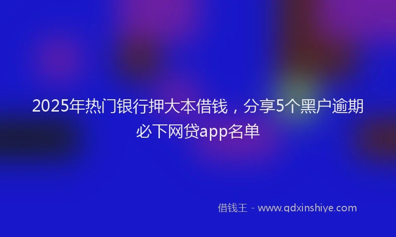 2025年热门银行押大本借钱,分享5个黑户逾期必下网贷app名单