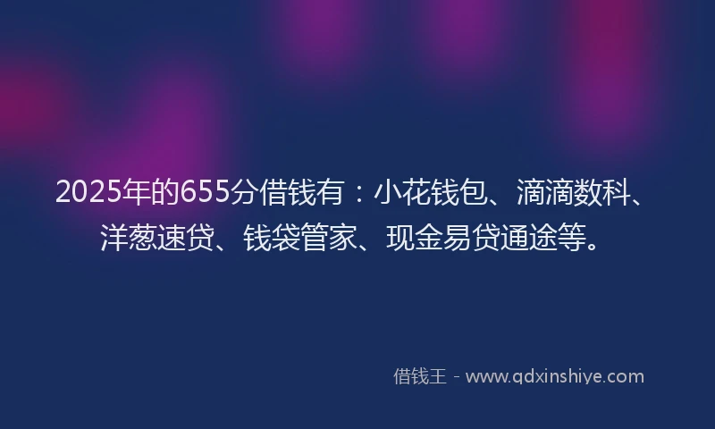 2025年的655分借钱有：小花钱包、滴滴数科、洋葱速贷、钱袋管家、现金易贷通途等。