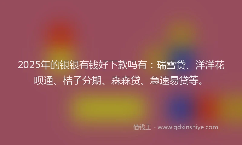 2025年的银银有钱好下款吗有：瑞雪贷、洋洋花呗通、桔子分期、森森贷、急速易贷等。