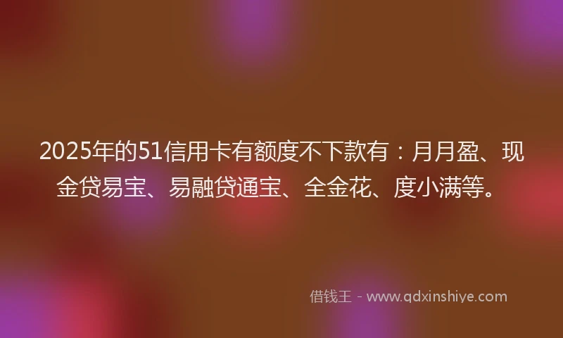 2025年的51信用卡有额度不下款有：月月盈、现金贷易宝、易融贷通宝、全金花、度小满等。