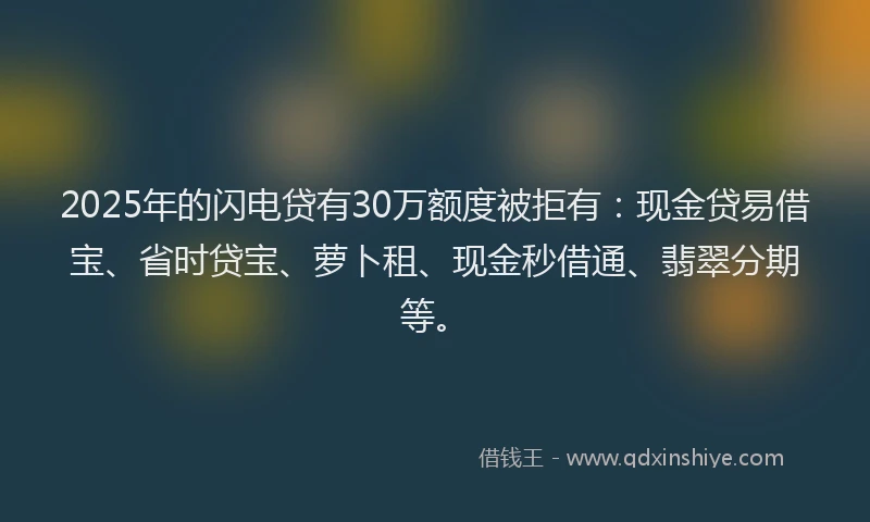 2025年的闪电贷有30万额度被拒有:现金贷易借宝、省时贷宝、萝卜租、现金秒借通、翡翠分期等。