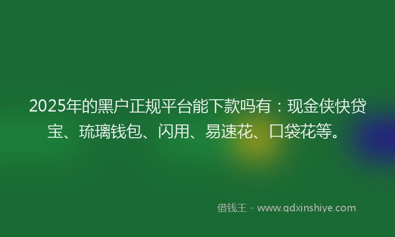 2025年的黑户正规平台能下款吗有：现金侠快贷宝、琉璃钱包、闪用、易速花、口袋花等。