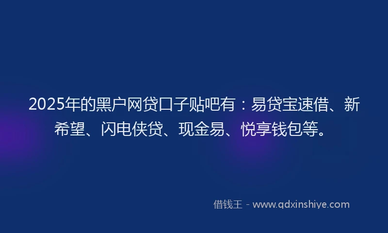 2025年的黑户网贷口子贴吧有：易贷宝速借、新希望、闪电侠贷、现金易、悦享钱包等。