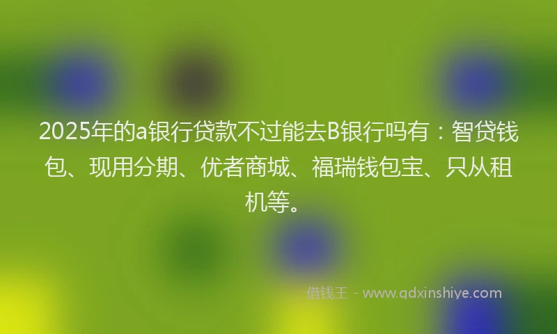 2025年的a银行贷款不过能去B银行吗有：智贷钱包、现用分期、优者商城、福瑞钱包宝、只从租机等。